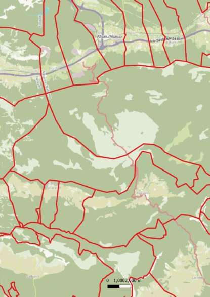 kaart Monte Común de las Amescoas spanje