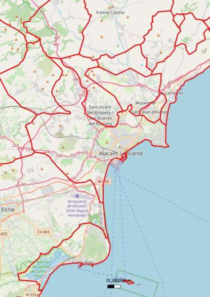 kaart Alicante/Alacant spanje