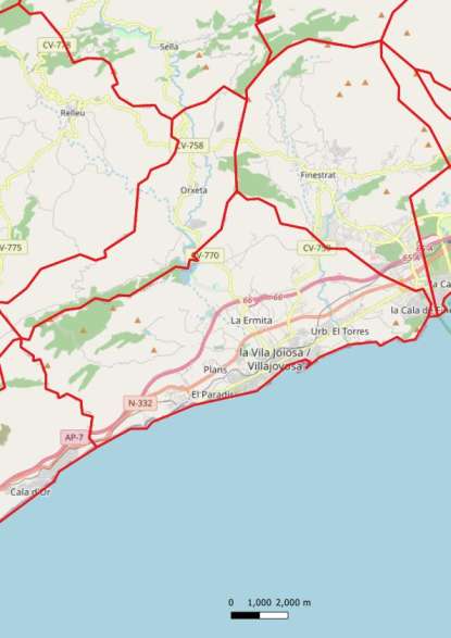 kaart La Villajoyosa/Vila Joiosa spanje