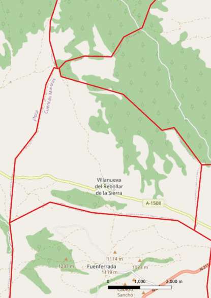 kaart Villanueva del Rebollar de la Sierra spanje