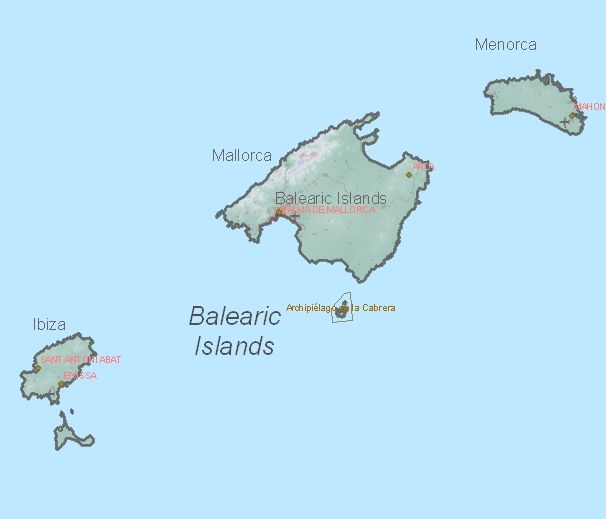 Toeristische kaart van Balearen