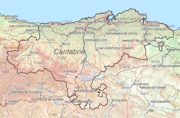 Toeristische kaart van Cantabrië