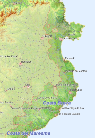Toeristische kaart van Costa Brava
