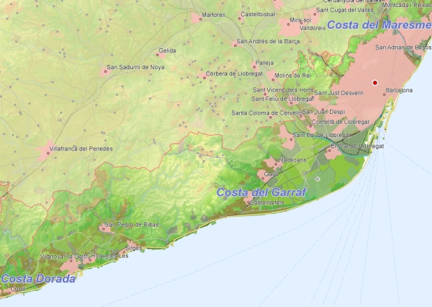 Toeristische kaart van Costa del Garraf