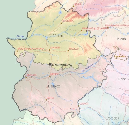 Toeristische kaart van Extremadura