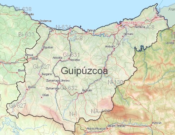 Toeristische kaart van Guipúzcoa