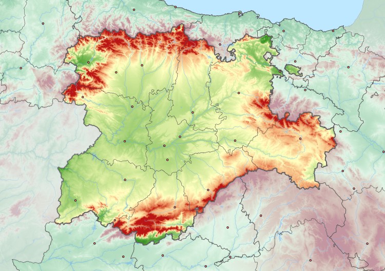 hoogtekaart van Castilië en León
