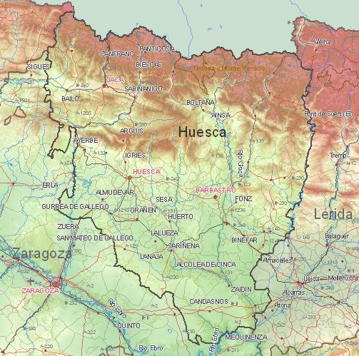 Toeristische kaart van Huesca