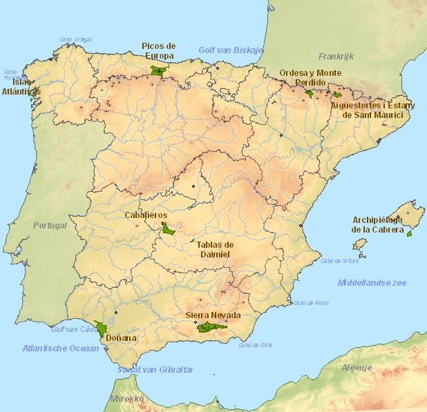 Kaart van Nationale parken van Spanje