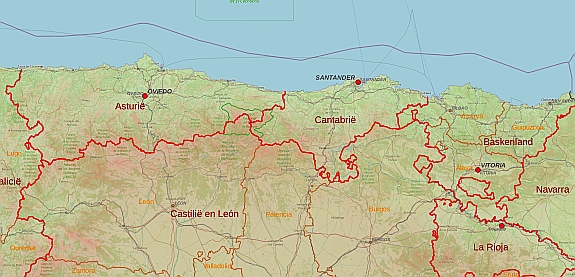 Toeristische kaart van Noord-Spanje