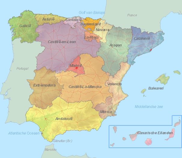 Toeristische kaart van Spanje