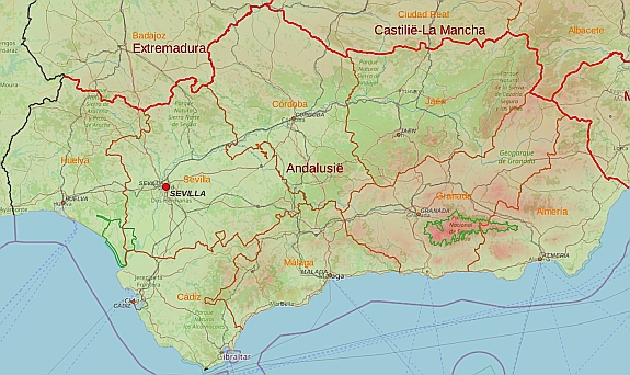 Toeristische kaart van Zuid-Spanje