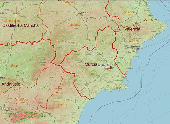 Toeristische kaart van Zuidoost-Spanje