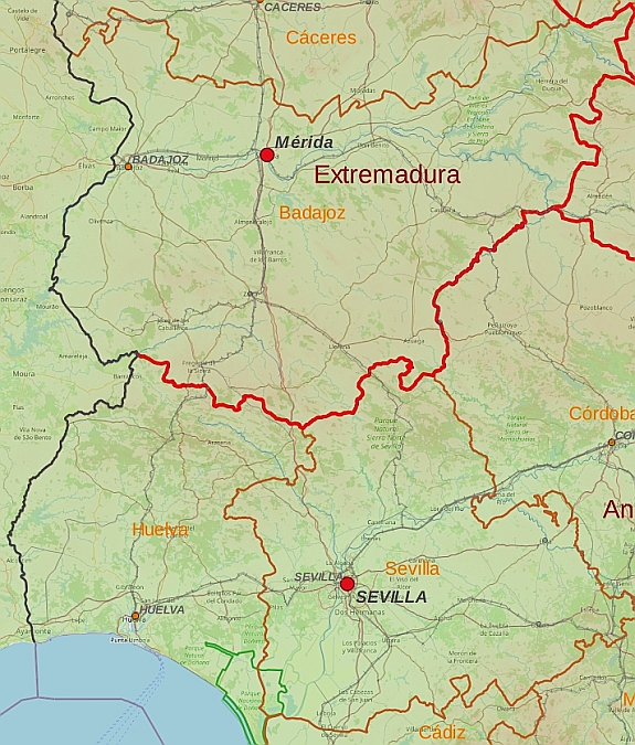 Toeristische kaart van Zuidwest-Spanje